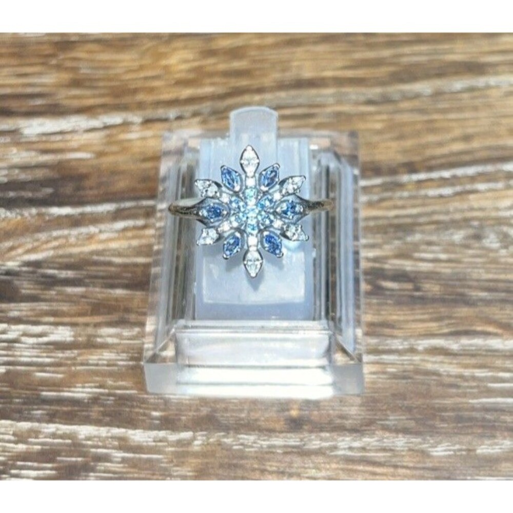 Pandora Sterling Silver Crystalized Snowflake Blue/Clear CZ Ring Sz 7.25